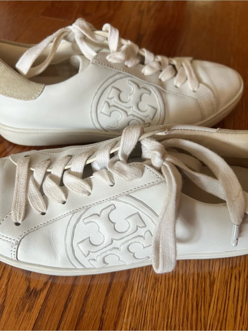 Tory Burch White Leather Logo Lace-Up Sneakers